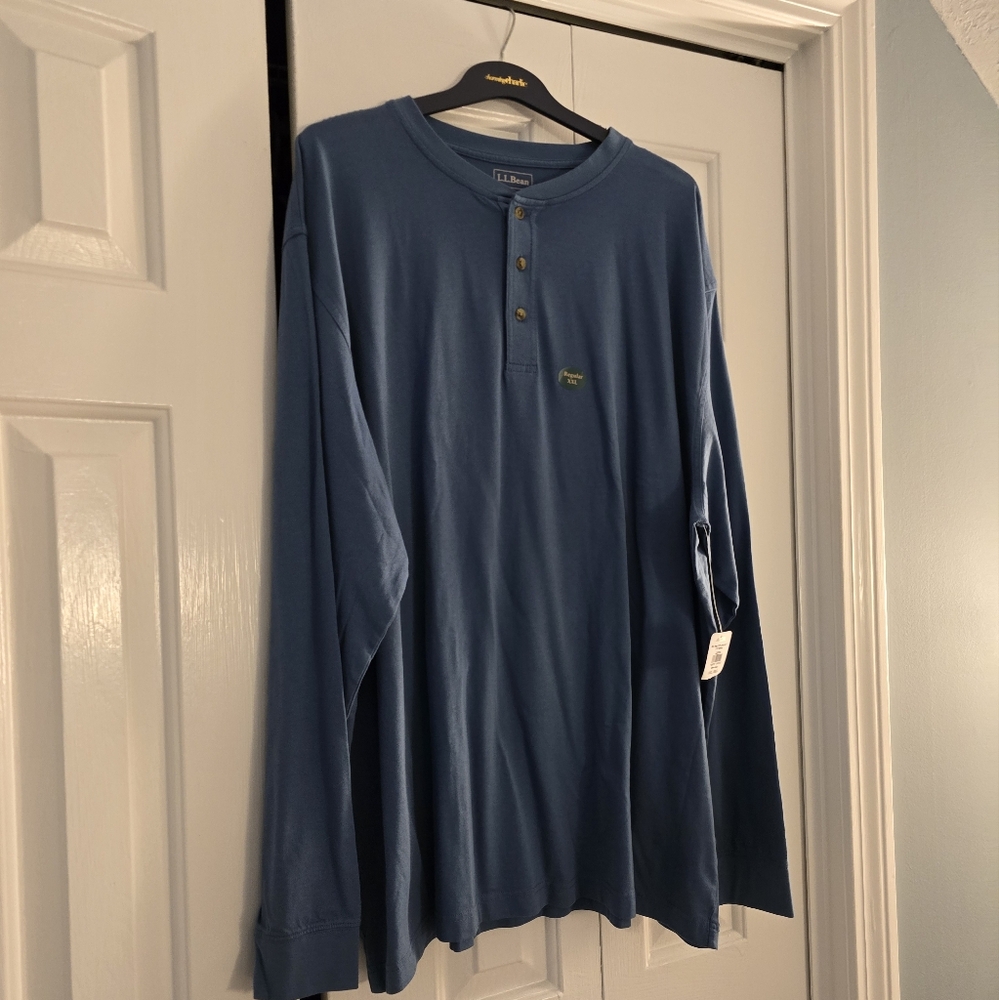 LL Bean Henley Shirt Long Sleeve Delta Blue XXL NWT